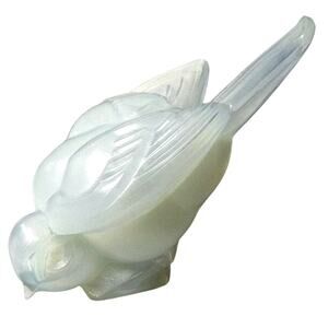 Sabino France Signed Opalescent Art Glass Pecking Sparrow 3" W x 4" H-Excellent